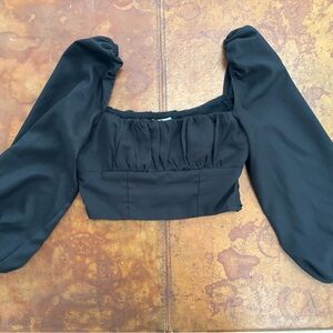 Princess Polly Black Puff Sleeve Cropped Top